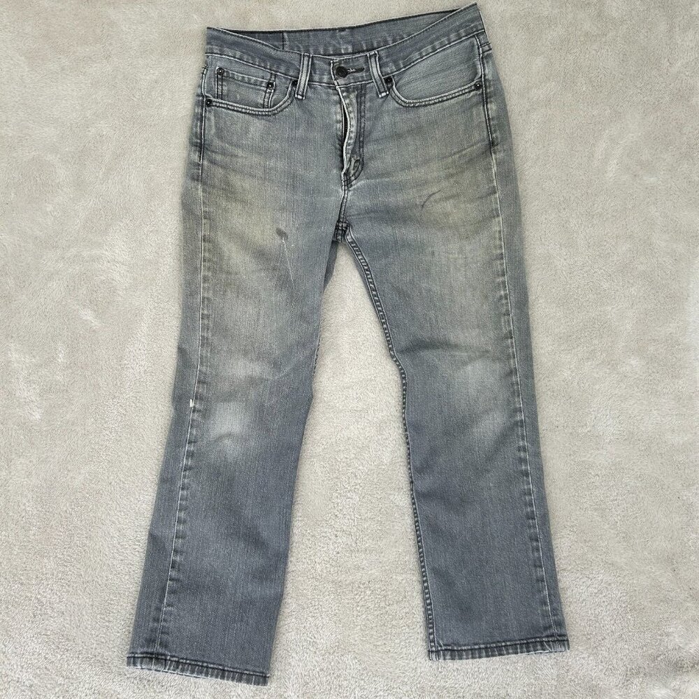 Levis 514 Men's Jeans Black Label Size 32" x 29" Gray Vintage Stains grunge NOTE